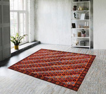 handmade Geometric Balouchi Orange Black Hand Knotted RECTANGLE 100% WOOL area rug 5' x 7'